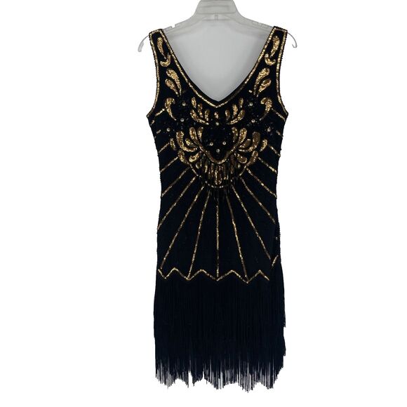 Babeyond Dresses & Skirts - Babeyond Flapper Dress Size SMALL Black Gold Sequin Fringe Great Gatsby 1920s